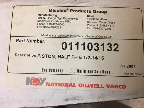 Mud pump piston half - half, 1/2